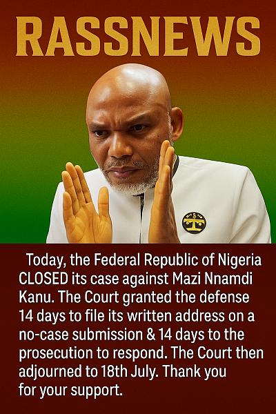 Nnamdi Kanu’s court case dropped by Nigerian government in July. Court gives 14-day timeline for next steps.